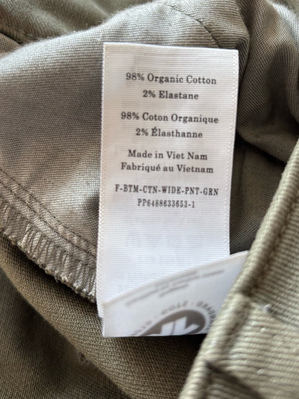 Everlane Organic Cotton Wide Leg Pants Olive Green Size 8 Regular - Picture 5 of 5